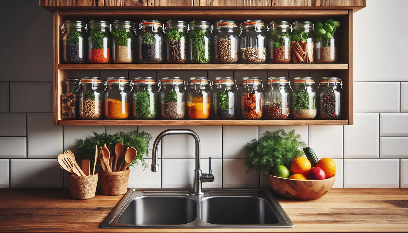 Over-sink storage shelves - maximize your kitchen space with convenient and durable shelves designed to fit above the sink.