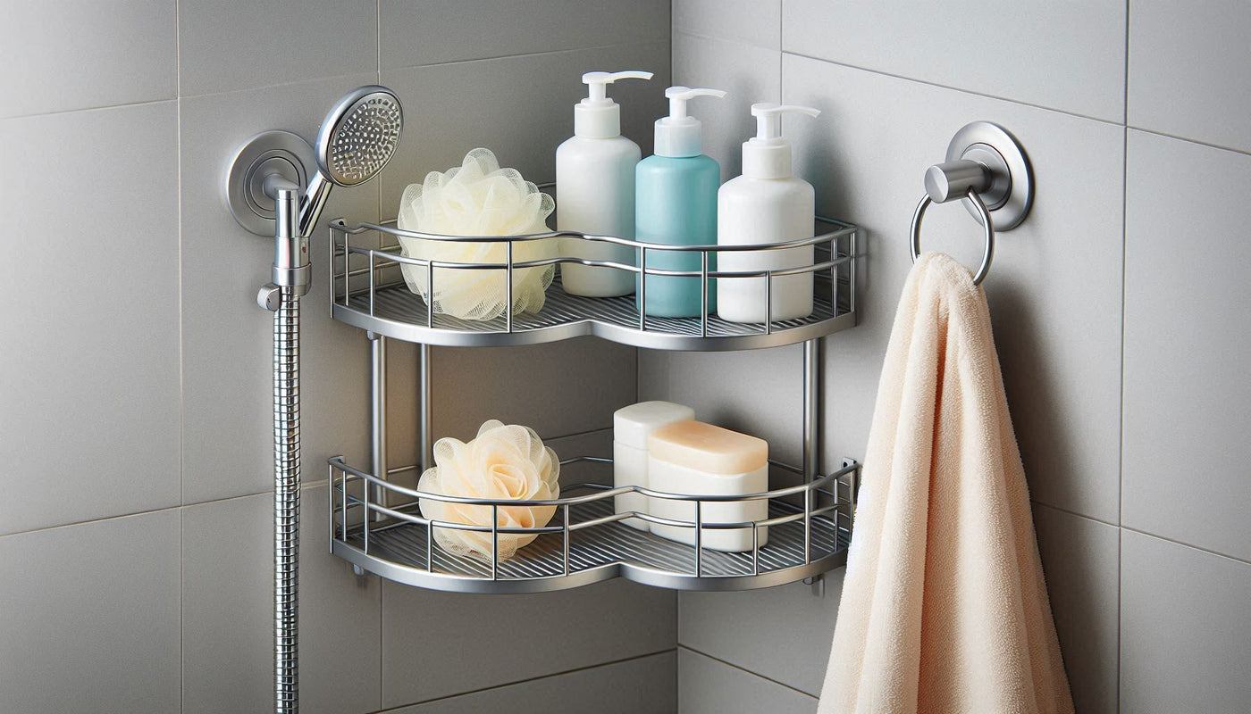 Shower corner shelves - practical and space-saving shelves designed to fit in the corner of your shower for storing toiletries and accessories.