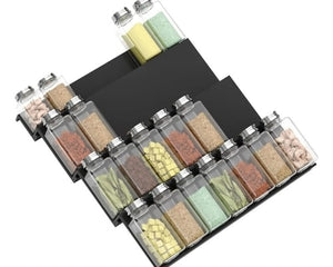 Description: Keep your spices neatly arranged with this clear drawer organizer. Maximize your drawer space and easily locate your favorite seasonings. Ideal for kitchen cabinets and pantry organization. #SpiceOrganizer #KitchenStorage #DrawerOrganization #PantryEssentials