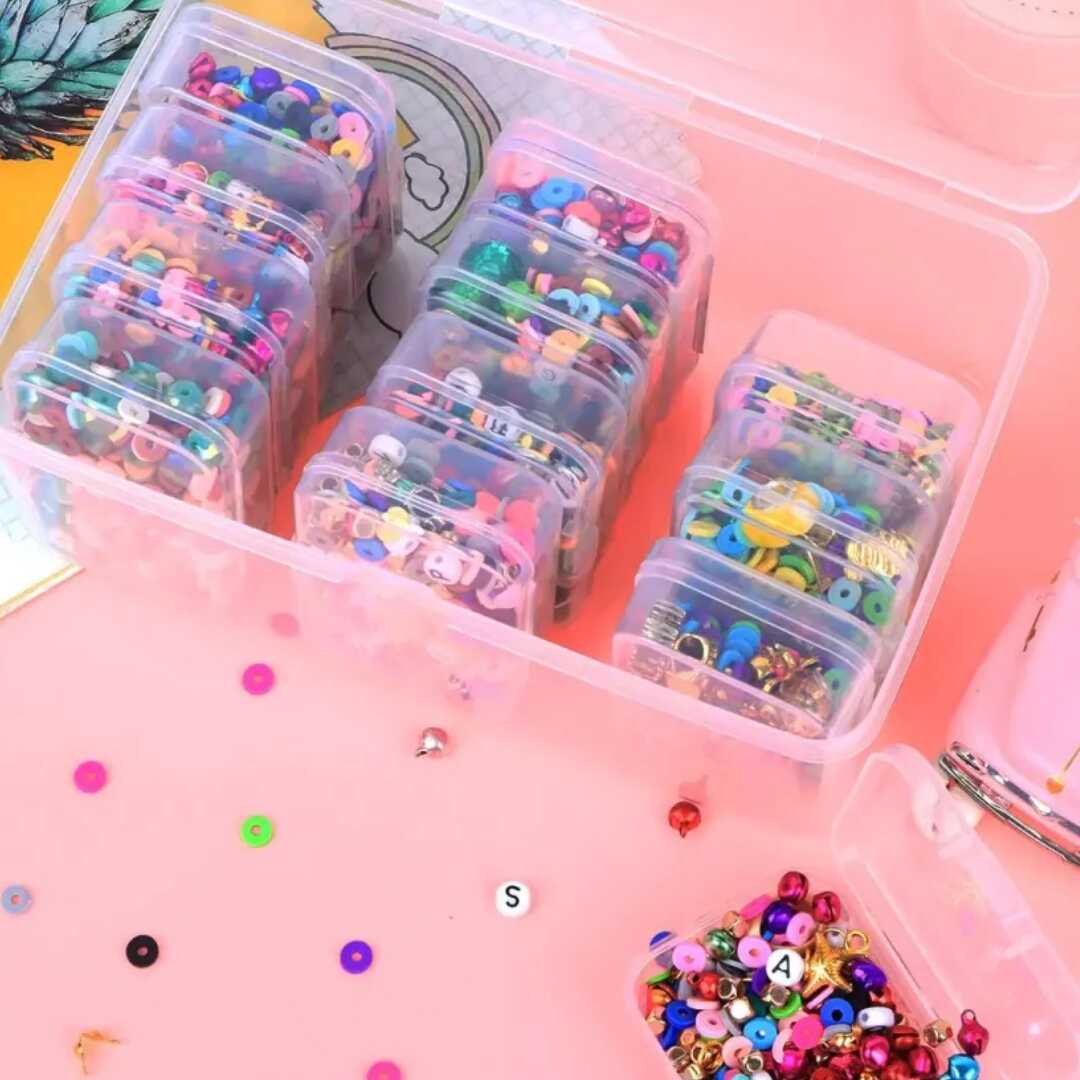 Mini Storage Kit סט 12 קופסאות אחסון מיני מפלסטיק שקוף עם מיכל אחסון גדול – PACK IT