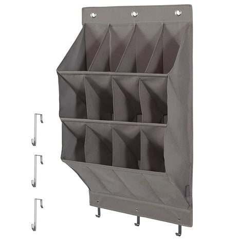 This shoe rack measures 35.2H x 17W x 6.5D inches, designed to hold up to size 13 men's shoes or ladies size 8.5-9.

