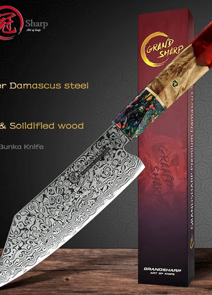 A compact and versatile Damascus steel knife for professional chefs.

