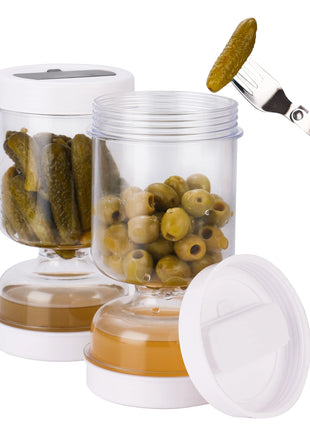 מיכל אטום לאחסון זיתים וחמוצים עם מסננת – עיצוב שעון חול לניקוז נוח

