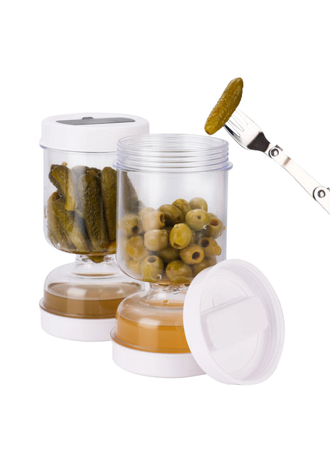 מיכל אטום לאחסון זיתים וחמוצים עם מסננת – עיצוב שעון חול לניקוז נוח

