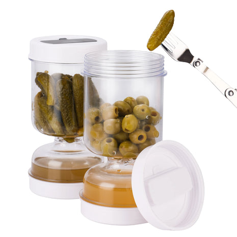מיכל אטום לאחסון זיתים וחמוצים עם מסננת – עיצוב שעון חול לניקוז נוח

