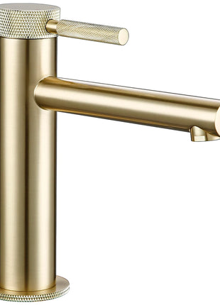 Elevate your bathroom's elegance with this brushed gold faucet featuring a single handle for easy temperature control. #BrushedGoldFaucet #SingleHandle