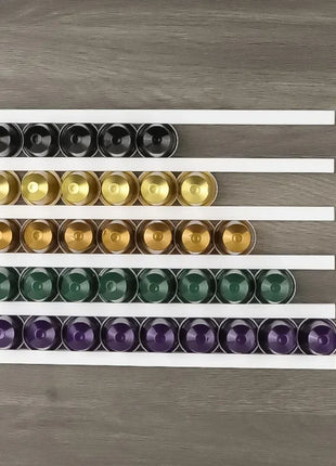 Keep your coffee capsules tidy and accessible with this practical plastic holder.