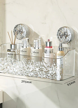 Organize your bathroom with this convenient suction organizer. Features easy installation, strong suction, and a sleek rotating design.