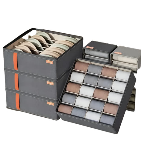 מארגן מגירה אפור כהה להלבשה תחתונה וגרביים – קופסת אחסון עם מחיצות לחלוקה חכמה