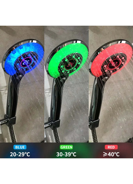 ראש מקלחת LED דיגיטלי עם חיישן טמפרטורה – רחצה חכמה וצבעונית

