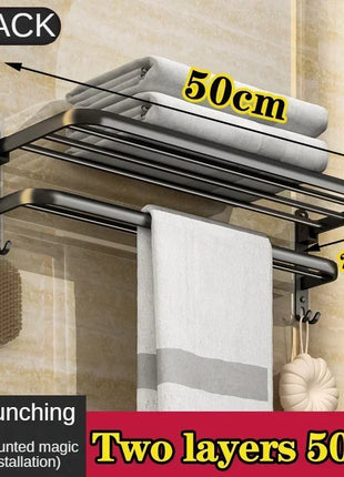 The dual-layer design allows for efficient towel storage, accommodating multiple towels at once.
