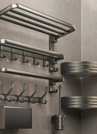 This towel rack’s dual-fold design saves space while providing ample storage for towels and bath essentials.