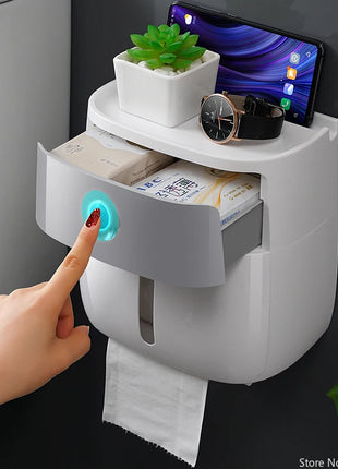 "Dual-Layer Toilet Paper Storage Box - Space-Saving Design with Extra Storage"