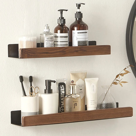 Stylish and practical wooden shelf, perfect for organizing toiletries in your bathroom, shower, or kitchen.