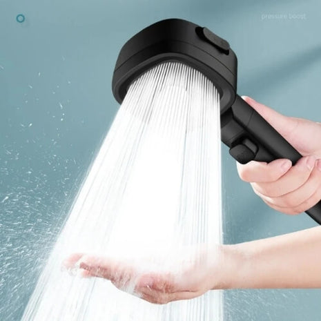 Boost your shower experience with this high-pressure shower head featuring a stop button for easy water control.

