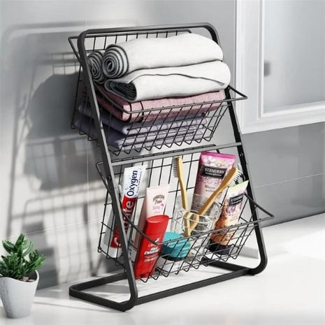 This durable and spacious metal rack is perfect for kitchen storage, ideal for holding vegetables and fruits. Its robust construction ensures it can handle frequent use. Size: 30X28X18 cm. #HighQualityShelf #MetalRack #KitchenStorage #VegetableOrganizer