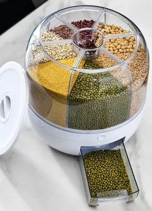 Perfect for storing rice and dry grains with a 360-degree rotation feature.