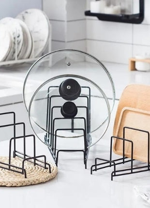 Keep your pot lids organized and easily accessible with this practical storage solution.