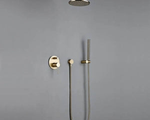 Enhance your bathroom with a sleek and elegant brushed gold finish for a sophisticated shower experience.

