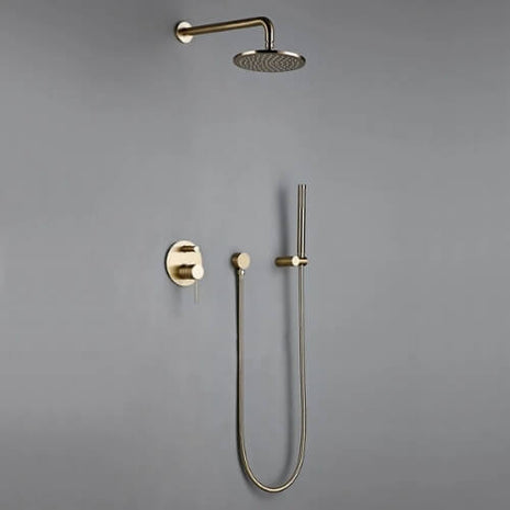 Enhance your bathroom with a sleek and elegant brushed gold finish for a sophisticated shower experience.

