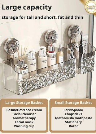 Add a touch of luxury to your bathroom with this glacier design suction cup, perfect for storing shampoo, soap, and other essentials.