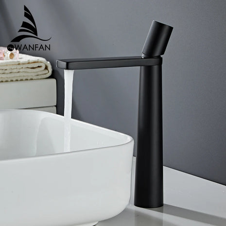 Sleek black faucet designed for contemporary bathroom styles.

