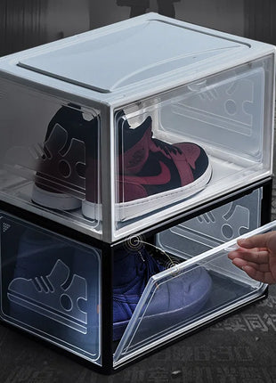 A front-opening design allows you to easily retrieve your shoes without needing to unstack the boxes.

