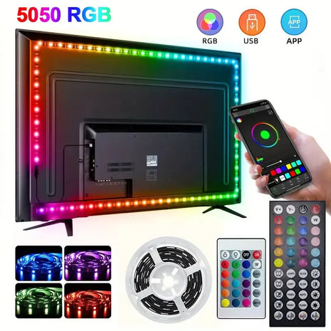 רצועת לד חכמה גמישה RGB עם שליטה באפליקציה ושלט - תאורה צבעונית חווייתית לעיצוב טלוויזיה וחללים