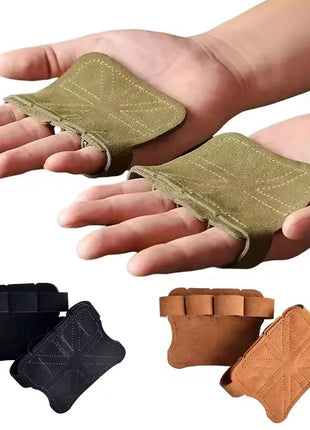 סט 2 מגני כף יד לאימוני כוח מעור בקר – כפפות אחיזה 4 אצבעות לנשים וגברים, להגנה במכון כושר, אימוני משקולות ומתח