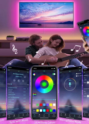 רצועת לד חכמה גמישה RGB עם שליטה באפליקציה ושלט - תאורה צבעונית חווייתית לעיצוב טלוויזיה וחללים