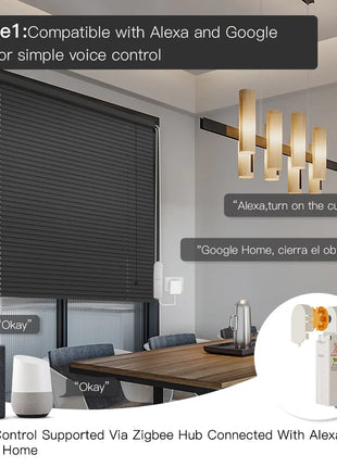 מנוע חכם לווילונות גלילה ZigBee - שליטה קולית ואפליקטיבית באמצעות Tuya Smart Life Alexa ו-Google Home
