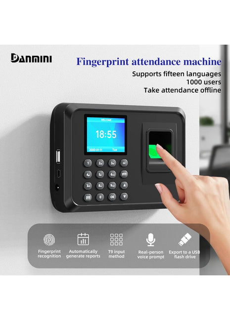 שעון נוכחות ביומטרי Danmini – עם מסך צבע 2.4 אינץ' ותמיכה ברב־שפות