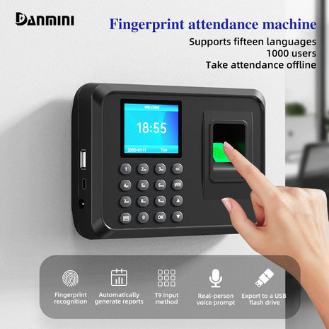 שעון נוכחות ביומטרי Danmini – עם מסך צבע 2.4 אינץ' ותמיכה ברב־שפות