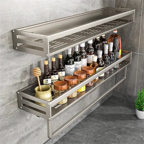 Enhance your kitchen’s style with this modern aluminum spice storage solution.
