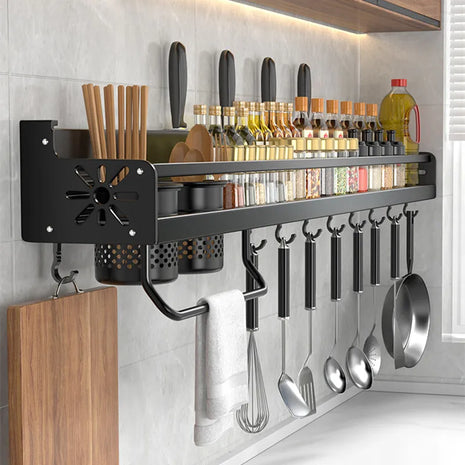 Keep your spices organized and easily accessible with this sleek wall-mounted rack.
