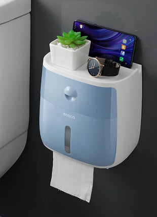 "Toilet Paper Holder with Built-In Storage Compartment - Convenient and Practical"