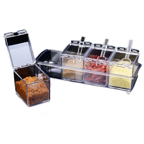 קופסאות תיבול שקופות עם 4 מדורים – אחסון מסודר ונגיש במטבח