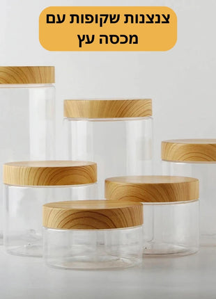 Organize your kitchen with these stylish transparent jars, perfect for storing spices and dry foods.

