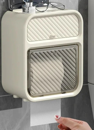  Maximize your bathroom space with this wall-mounted storage solution, perfect for holding toilet paper and toiletries.