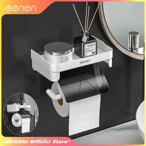 Keep your bathroom organized with this waterproof toilet paper holder featuring a convenient storage shelf.