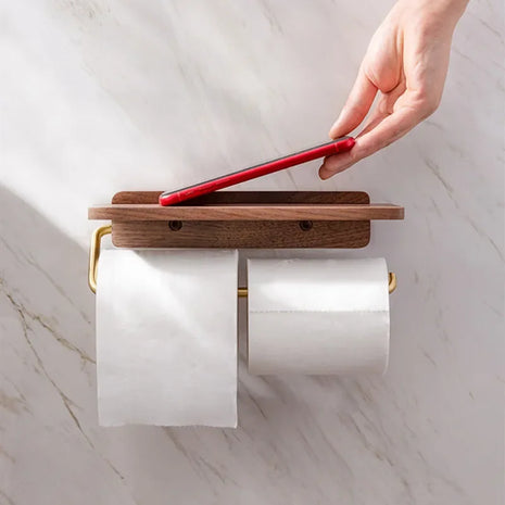 Elegant and practical, this wooden holder adds a natural touch to your bathroom decor.