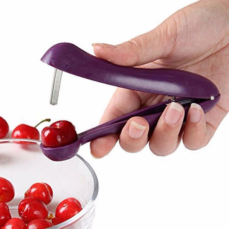 A cherry pitter that looks like a stapler but efficiently removes the pit without damaging the cherry.