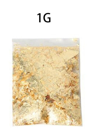 Detailed view of the rich texture and shine of edible gold flakes.

