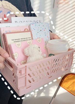 Brighten up your storage with this pink foldable plastic storage box, great for toys, fruits, vegetables, and office supplies. #PinkStorageBox #HomeStorage