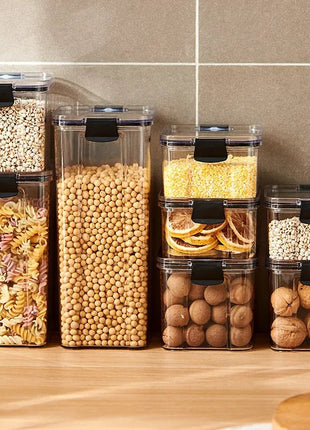 These airtight kitchen storage containers ensure long-lasting freshness with vacuum-sealed lids. Perfect for organizing dry goods, liquids, and more, while the transparent design enhances kitchen aesthetics.

