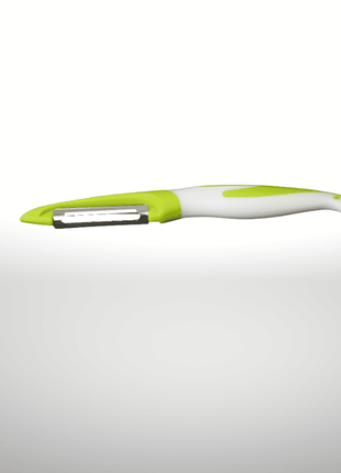 A sharp stainless steel blade ensures precise and smooth peeling for various fruits and vegetables.

